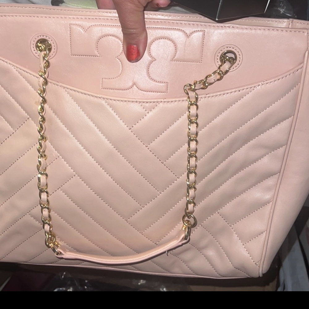 NEW Tory Burch leather large tote / sholder bag big logo T leather /chain strap